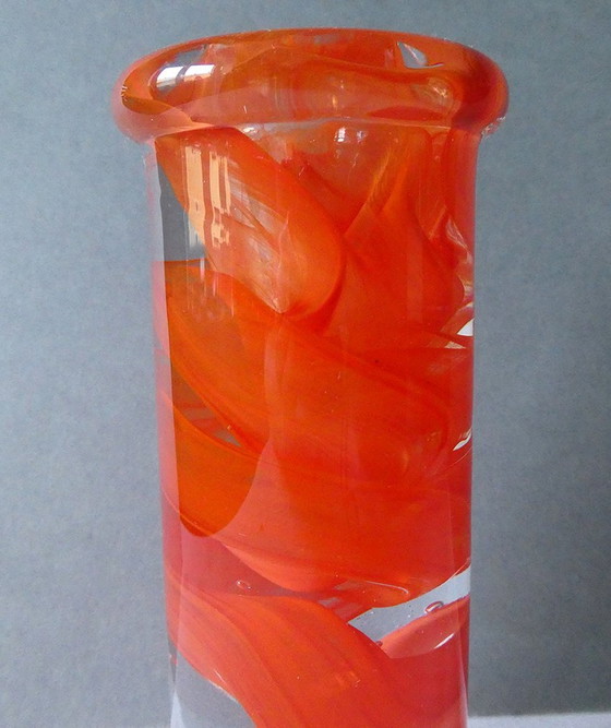 Image 1 of Candlestick By Kosta Boda, Atoll Vortex series, Orange, Design Anna Ehrner, Sweden