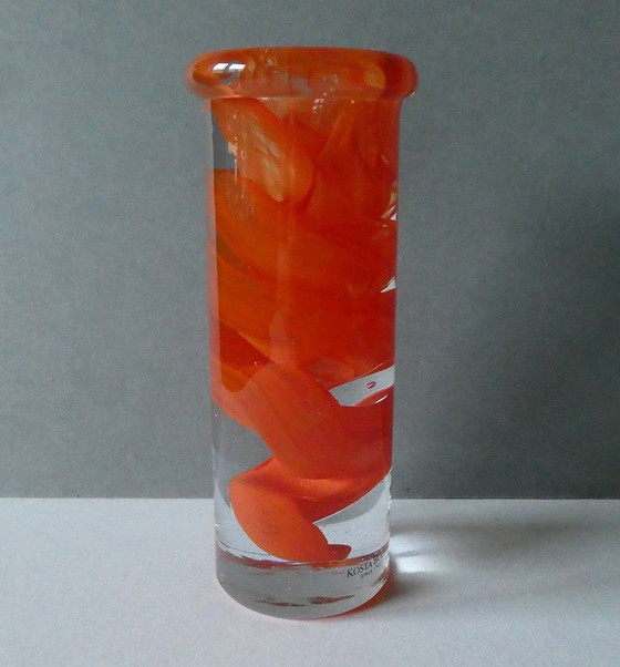 Image 1 of Candlestick By Kosta Boda, Atoll Vortex series, Orange, Design Anna Ehrner, Sweden