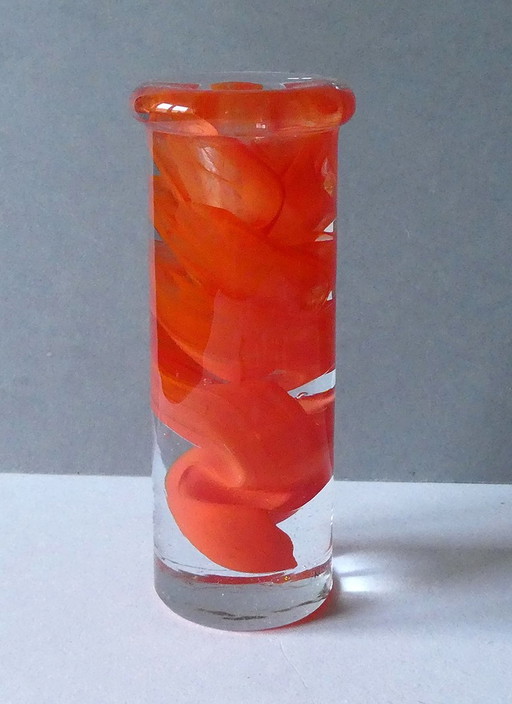 Candlestick By Kosta Boda, Atoll Vortex series, Orange, Design Anna Ehrner, Sweden