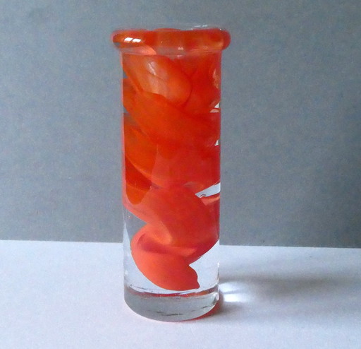 Candlestick By Kosta Boda, Atoll Vortex series, Orange, Design Anna Ehrner, Sweden