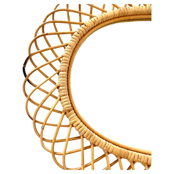 Image 1 of 1X Midcentury Modern Large Sunburst Bamboo And Rattan Mirror In The Style Of Bonacina, Italy 1960S