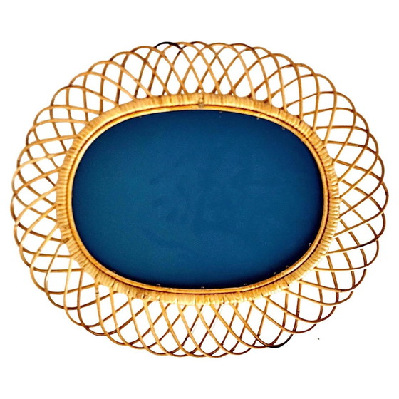 Image 1 of 1X Midcentury Modern Large Sunburst Bamboo And Rattan Mirror In The Style Of Bonacina, Italy 1960S