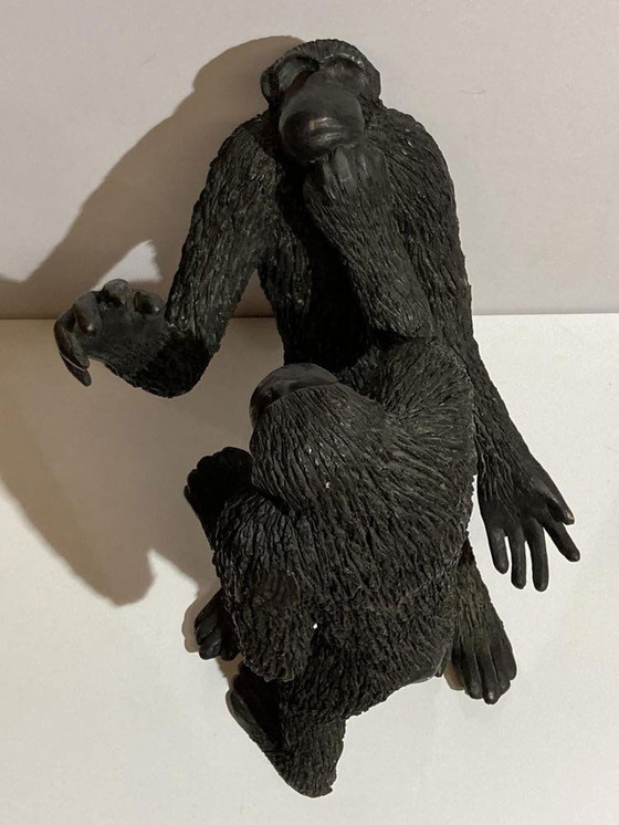 Image 1 of Bronze Apes, France, 1970S, Solid Brass, Set Of 3