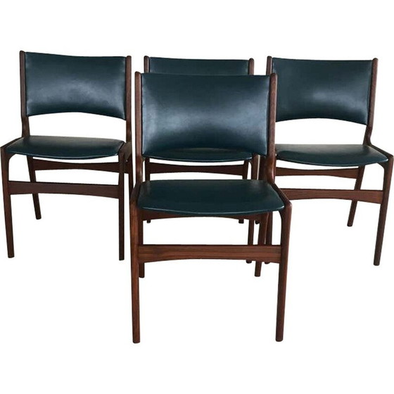 Image 1 of Set of 4 vintage Dining Chairs in Solid Teak, Inc. Reupholstery Danish 1980s