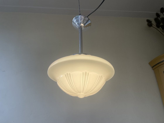 Image 1 of Lamp Pendant Lamp Art Deco 1930 Ufo Shape White Glass French