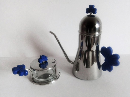 Prandelli Italy 'Giovani' Postmodern Coffee Pot + Sugar Bowl 1990S