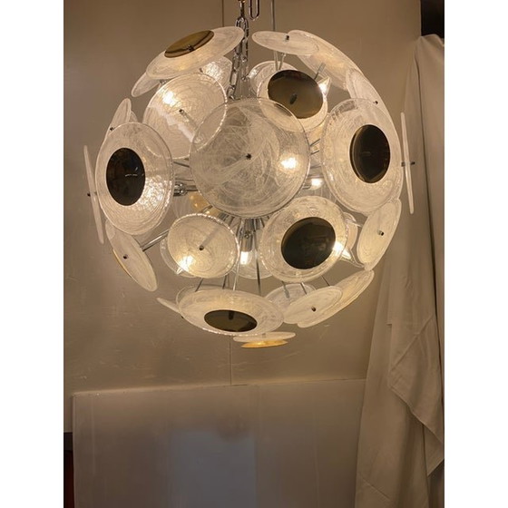 Image 1 of Italian Venied-White "Alabastro Murano Glass Sputnik Chandelier