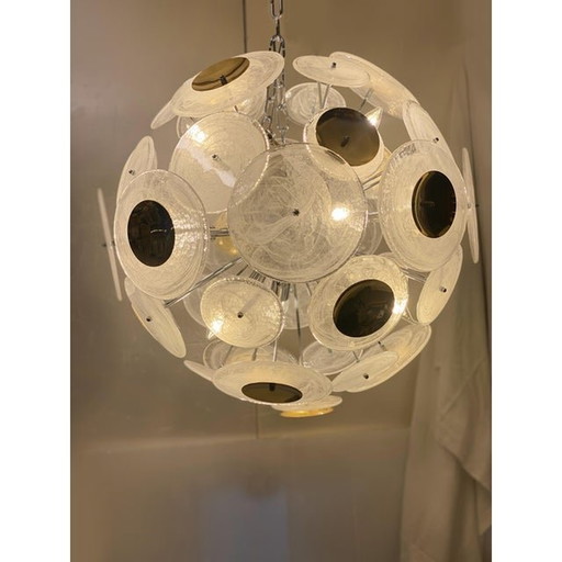 Italian Venied-White "Alabastro Murano Glass Sputnik Chandelier