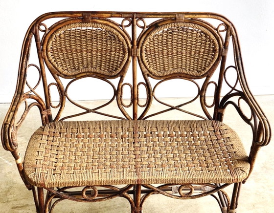 Image 1 of Art Nouveau Art Deco Antique Rope and Rattan Bamboo Garden or Porch Set