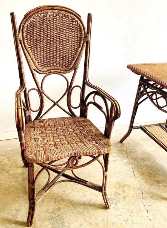 Image 1 of Art Nouveau Art Deco Antique Rope and Rattan Bamboo Garden or Porch Set