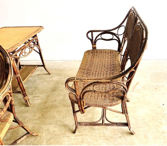 Image 1 of Art Nouveau Art Deco Antique Rope and Rattan Bamboo Garden or Porch Set