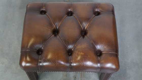 Image 1 of Chesterfield en cuir de vachette anglaise marron foncé 48×38