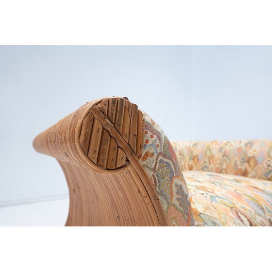 Image 1 of Vintage rattan and fabric armchair, Italy