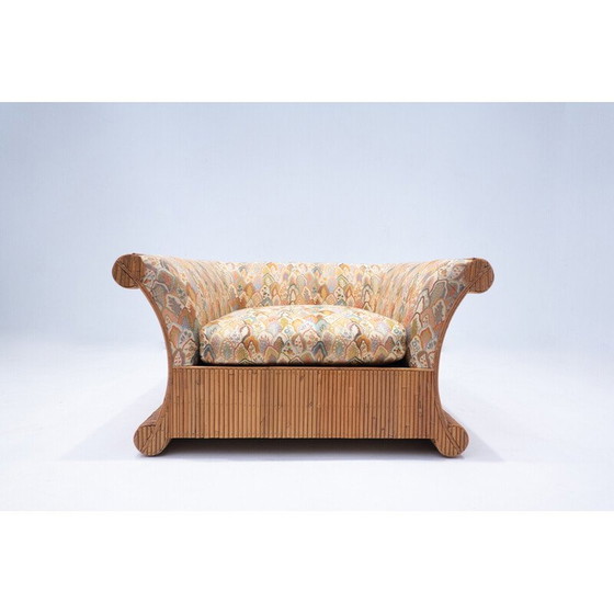 Image 1 of Vintage rattan and fabric armchair, Italy