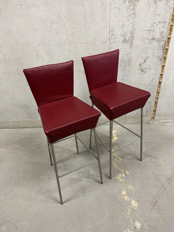 Image 1 of 2x Label Orea Bar chair red leather