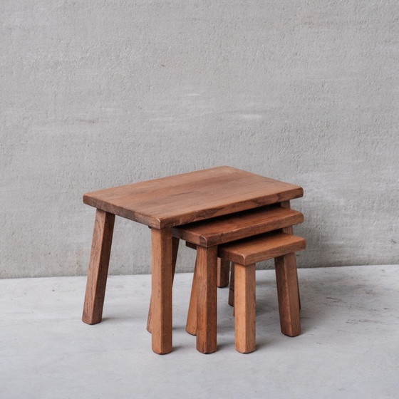 Image 1 of Vintage oakwood nesting tables, Belgium 1970s