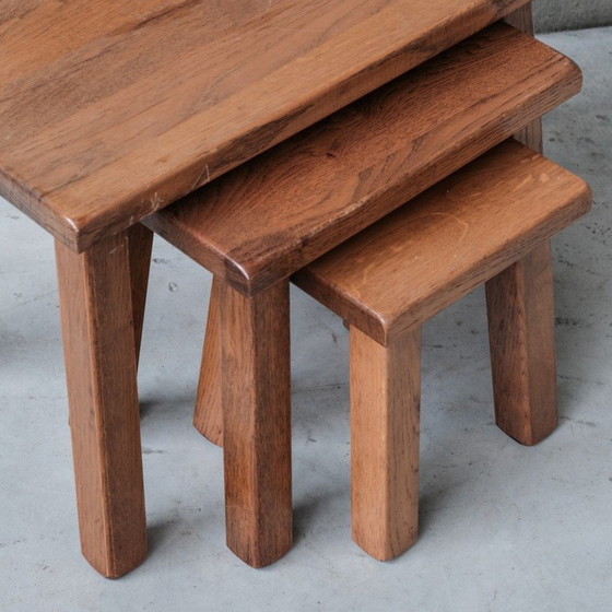 Image 1 of Vintage oakwood nesting tables, Belgium 1970s