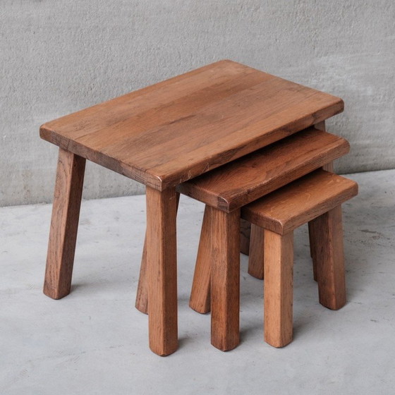 Image 1 of Vintage oakwood nesting tables, Belgium 1970s