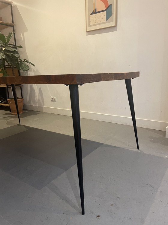 Image 1 of Brushed Teak Table Tigris With Black Steel Legs 200X95X78