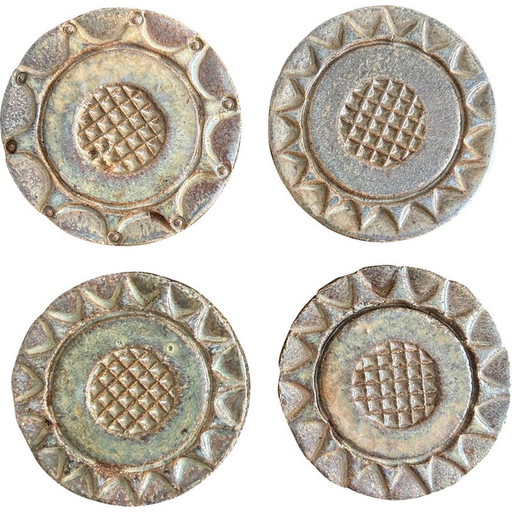 Set of 4 vintage stoneware trivets, 1970