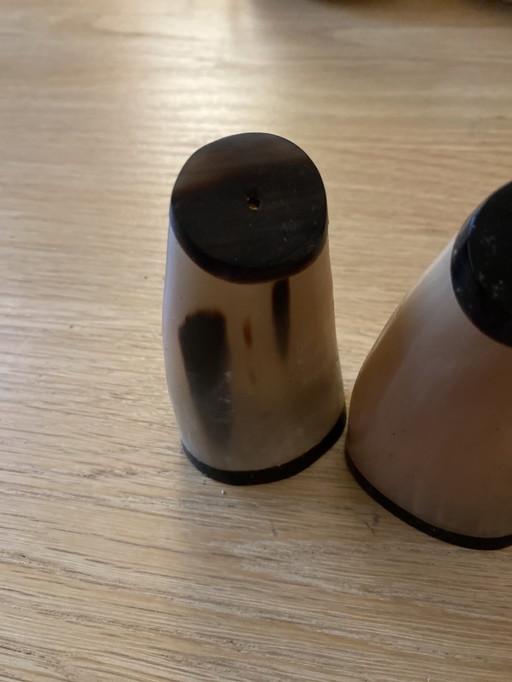 Mid - Century pepper and salt shaker made from buffalo horn