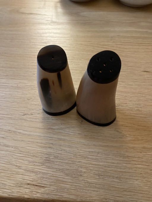 Mid - Century pepper and salt shaker made from buffalo horn