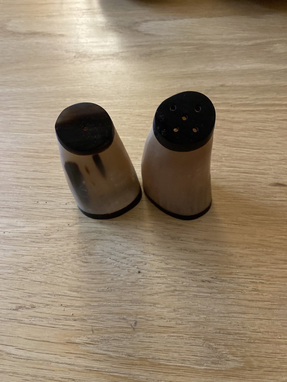 Image 1 of Mid - Century pepper and salt shaker made from buffalo horn