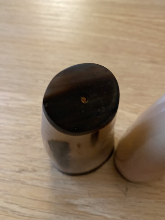 Image 1 of Mid - Century pepper and salt shaker made from buffalo horn