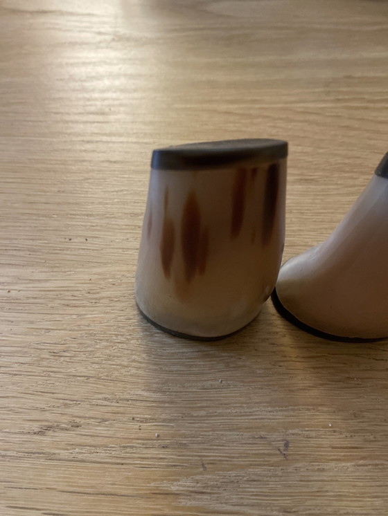 Image 1 of Mid - Century pepper and salt shaker made from buffalo horn