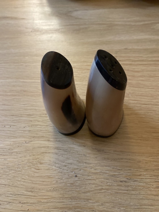 Image 1 of Mid - Century pepper and salt shaker made from buffalo horn