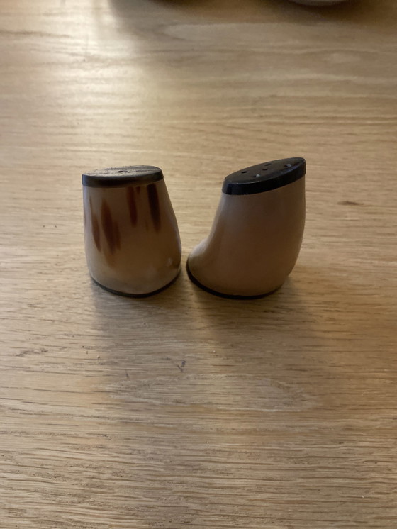 Image 1 of Mid - Century pepper and salt shaker made from buffalo horn