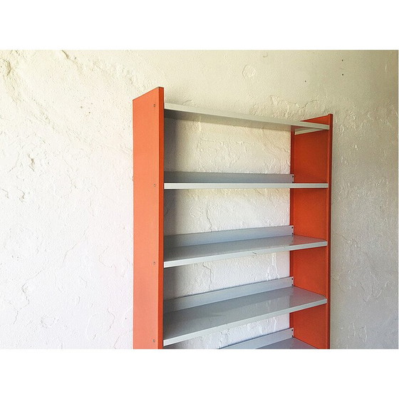 Image 1 of Vintage light gray and orange metal shelf, 1960