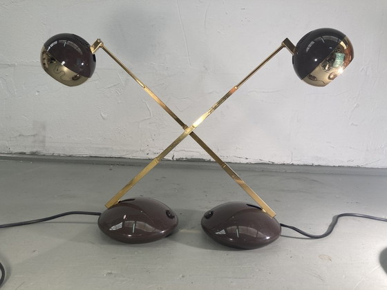 Image 1 of 2X Telescopic Extendable And Adjustable Brass Desk Lamps, Germany, 1970S