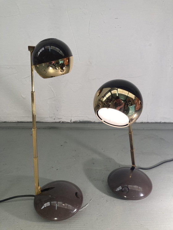 Image 1 of 2X Telescopic Extendable And Adjustable Brass Desk Lamps, Germany, 1970S