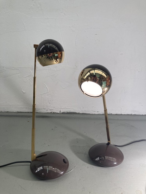 Image 1 of 2X Telescopic Extendable And Adjustable Brass Desk Lamps, Germany, 1970S