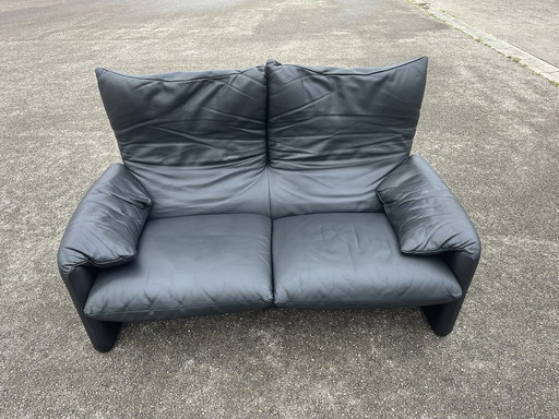 Cassina Maralunga leather sofa black two-seater