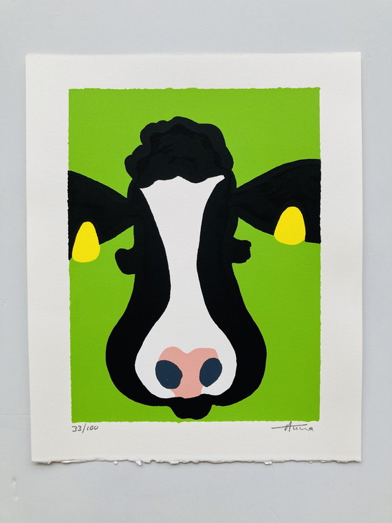 Image 1 of Anna - Serigrafia mucca - Verde chiaro