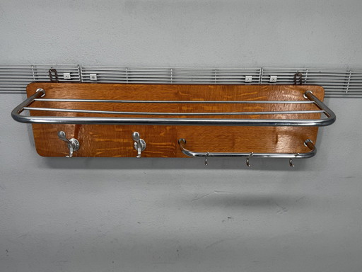 Authentic Art-Deco Wooden Chrome Coat Rack