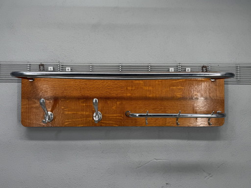 Authentic Art-Deco Wooden Chrome Coat Rack