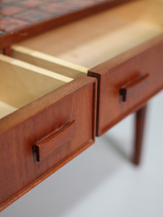 Image 1 of Neck Set Bench With Mirror Danish Vintage Teak Red Tiles