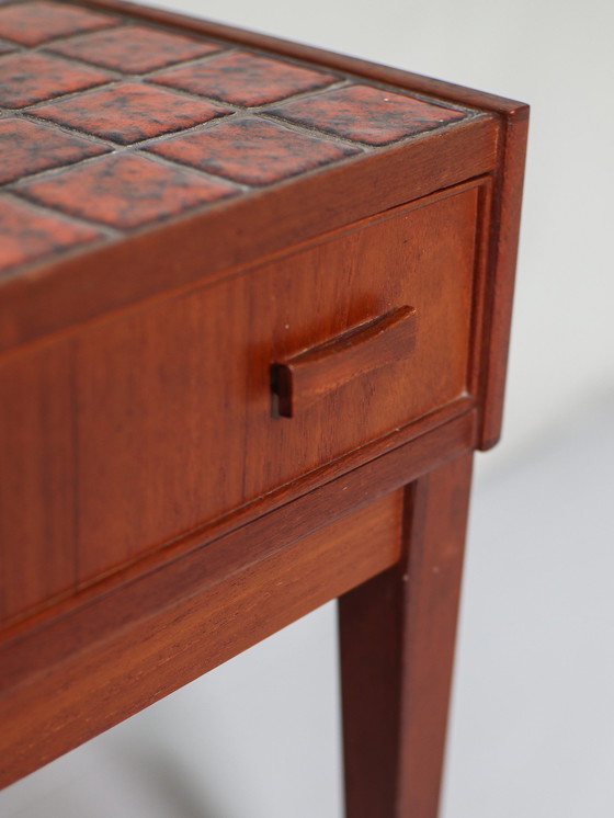 Image 1 of Neck Set Bench With Mirror Danish Vintage Teak Red Tiles