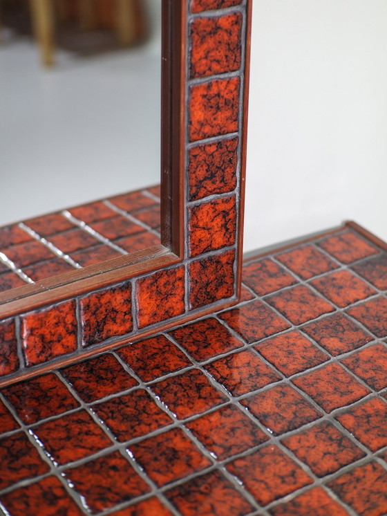 Image 1 of Neck Set Bench With Mirror Danish Vintage Teak Red Tiles
