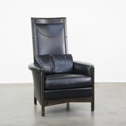 Black Beef Leather Design Armchair From Giorgetti