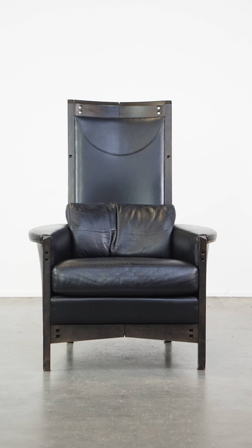 Black Beef Leather Design Armchair From Giorgetti