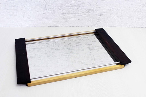 Plateau miroir en bois et métal