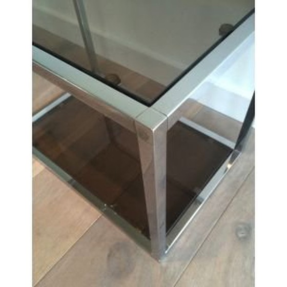 Image 1 of Pair of vintage french coffee tables in smoked glass 1970