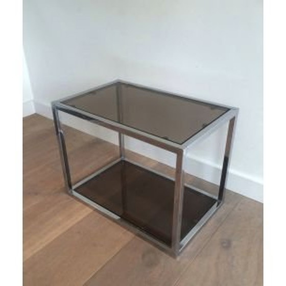 Image 1 of Pair of vintage french coffee tables in smoked glass 1970