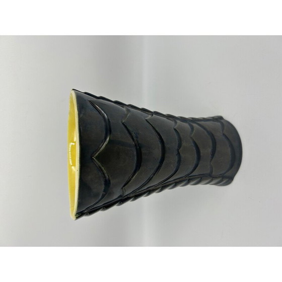 Image 1 of Vintage black ceramic vase with graphic decoration, 1950