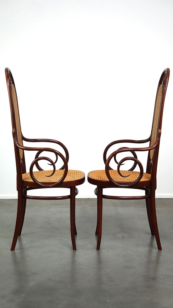 Image 1 of 2 x Tall dark brown original vintage Thonet chair with armrests