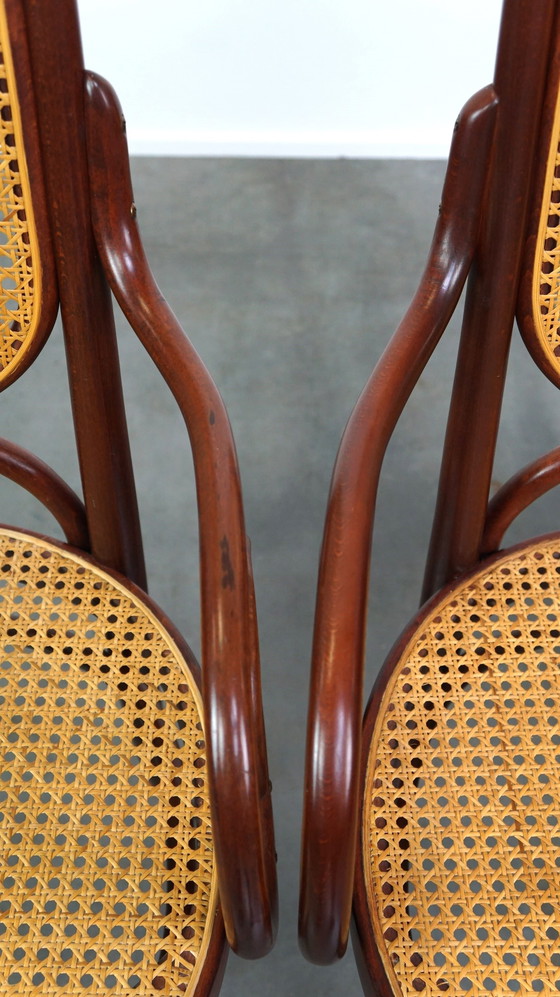 Image 1 of 2 x Tall dark brown original vintage Thonet chair with armrests